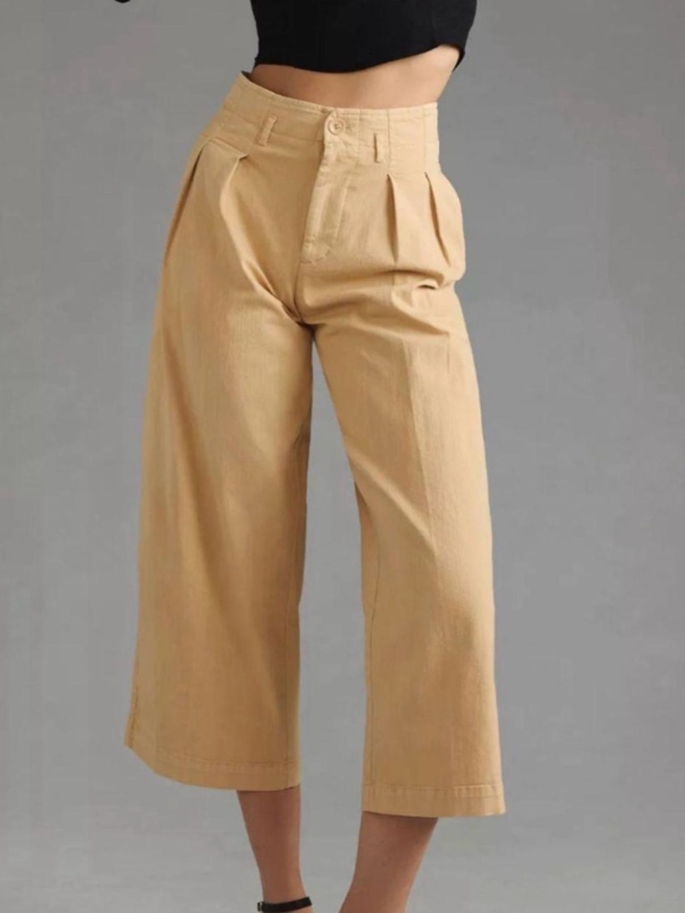Maeve Anthropologie High-Waisted Wide-Leg Culottes Pants Khaki Crop Size 2